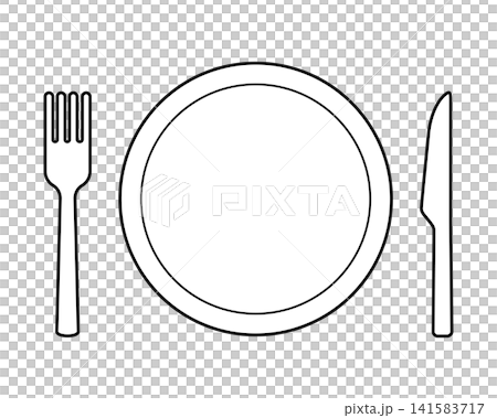 A simple outline icon illustration showing a restaurant with a fork, knife, and plate. A simple outline icon illustration showing a restaurant with a fork, knife, and plate. 141583717