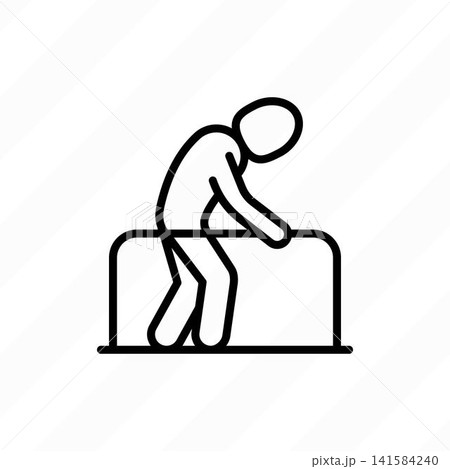 Neuro physiotherapy thin line icon for neurological rehabilitation and mobility recovery. Hunched person using parallel bars. Vector illustration. Neuro physiotherapy thin line icon for neurological rehabilitation and mobility recovery. Hunched person using parallel bars. Vector illustration. 141584240