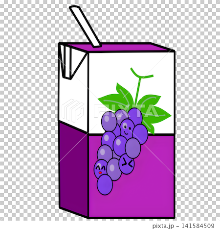 Paper carton beverage with grape illustration featuring a face Paper carton beverage with grape illustration featuring a face 141584509