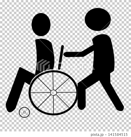 車いすと介護者のピクトグラム 車いすと介護者のピクトグラム 141584515