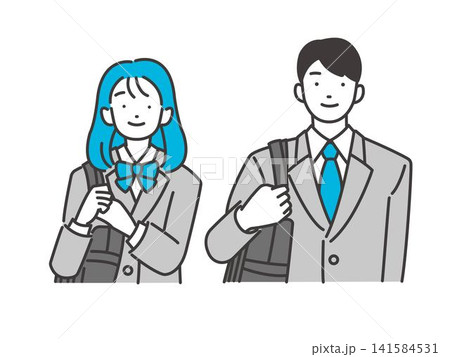 ブレザーの制服を着る男女の学生のベクターイラスト素材/制服/高校生/中学生 ブレザーの制服を着る男女の学生のベクターイラスト素材/制服/高校生/中学生 141584531