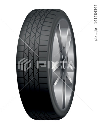 Car tire of rubber with disk. Vector realistic tire. Automobile wheel and maintenance. Truck or vehicle repairing and replacement for next season Car tire of rubber with disk. Vector realistic tire. Automobile wheel and maintenance. Truck or vehicle repairing and replacement for next season 141584565