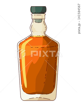 Whiskey bottle. Product packaging brand design. Mock up bottle of bourbon whiskey alcohol drink. Advertising banner vector colored illustration 141584567