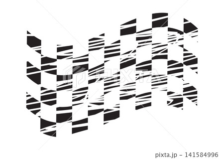 Wavy racing flag with dirty distressed texture. Checkered start or finish signal with grunge surface. Taxi or police car banner with repeated black and white squares. Vector graphic illustration Wavy racing flag with dirty distressed texture. Checkered start or finish signal with grunge surface. Taxi or police car banner with repeated black and white squares. Vector graphic illustration 141584996