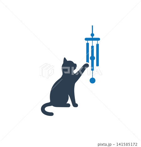 Cat playing with wind chime flat icon, International Cat Day concept Cat playing with wind chime flat icon, International Cat Day concept 141585172