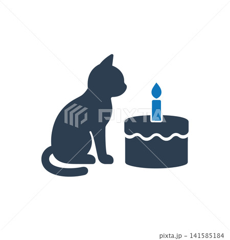 Cat looking at birthday cake flat icon, International Cat Day concept 141585184