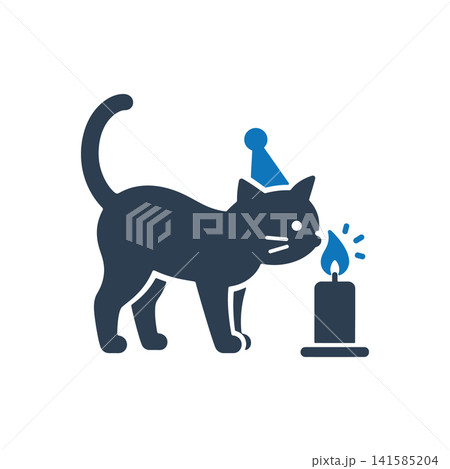 Cat wearing party hat flat icon, International Cat Day concept Cat wearing party hat flat icon, International Cat Day concept 141585204
