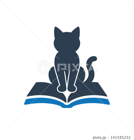 Writer cat on open book flat icon, International Cat Day concept 141585232