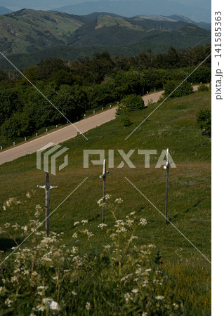 Memorial to the Battle of Didgori features large swords in Georgias landscape 141585363