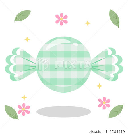 Cute Mint Green Gingham Candy with Flower and Leaf Decoration 141585419
