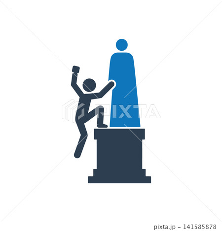 Student climbing onto a pedestal reaching toward a statue icon Student climbing onto a pedestal reaching toward a statue icon 141585878