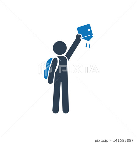 Student throwing a graduation cap into the air icon 141585887