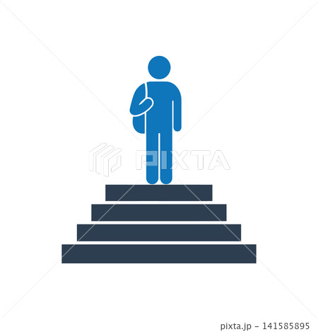 Student standing atop a stepped podium icon 141585895