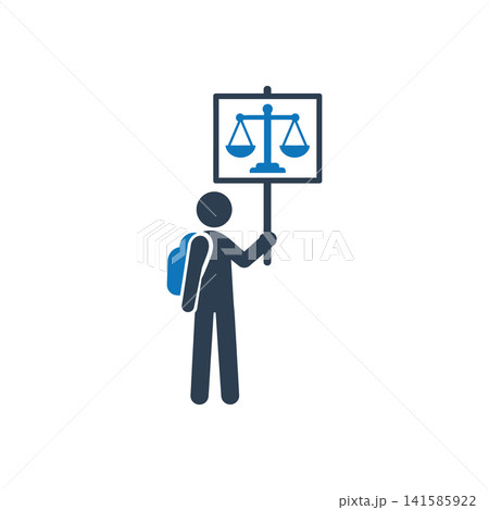 Student holding a sign with a scales of justice symbol icon Student holding a sign with a scales of justice symbol icon 141585922