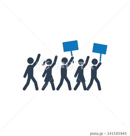 Group of students marching while holding hands icon 141585945