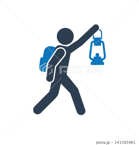 Student walking while holding a raised lantern icon 141585961
