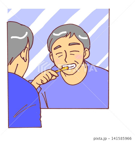 歯磨きするシニア男性 歯磨きするシニア男性 141585966