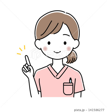 人差し指を立てる看護師の女性の上半身のベクターイラスト 人差し指を立てる看護師の女性の上半身のベクターイラスト 141586277