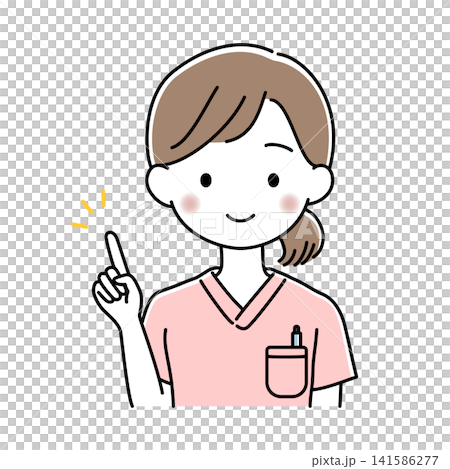 人差し指を立てる看護師の女性の上半身のベクターイラスト 人差し指を立てる看護師の女性の上半身のベクターイラスト 141586277