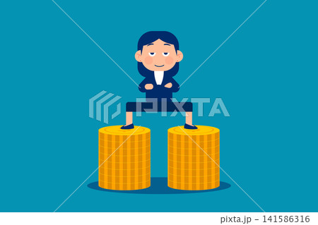The women stepped on the money on both sides. Business finance and economy 141586316