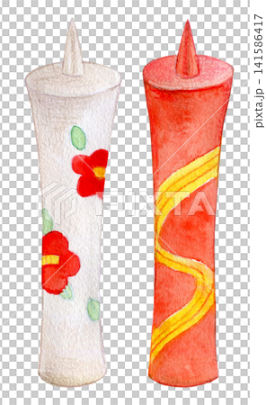 Watercolor illustration, hand-drawn illustration, Japanese candle Watercolor illustration, hand-drawn illustration, Japanese candle 141586417