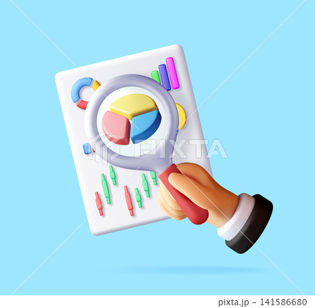 3D Hand holding magnifying glass financial chart 3D Hand holding magnifying glass financial chart 141586680