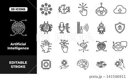 Artificial Intelligence Outline Icon Set with AI Brain, Robot, Microchip and Technology Line Icons Artificial Intelligence Outline Icon Set with AI Brain, Robot, Microchip and Technology Line Icons 141586911