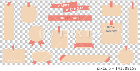 A set of vector illustrations of labels with tags and ribbons, perfect for sticky notes, paper, coupons, advertisements, magazines, and logos. 141588158