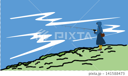 Illustration of a woman fishing Illustration of a woman fishing 141588473