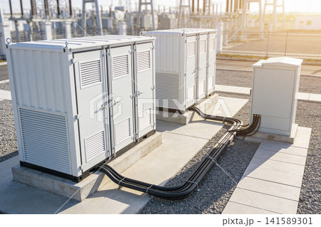 Modern electrical substations with modular containers and power distribution units Modern electrical substations with modular containers and power distribution units 141589301
