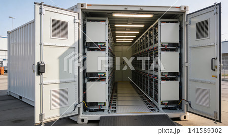 Containerized battery energy storage system with rows of power modules Containerized battery energy storage system with rows of power modules 141589302