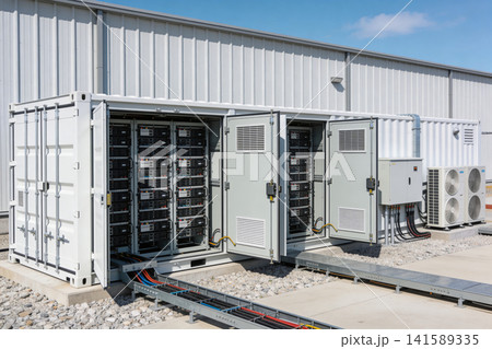 Outdoor server racks in a modular data center container with cooling units Outdoor server racks in a modular data center container with cooling units 141589335