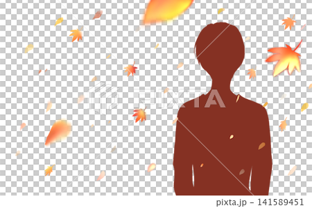 男人、秋葉、剪影 男人、秋葉、剪影 141589451