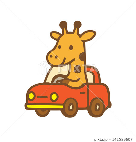 cute giraffe riding in a car 141589607