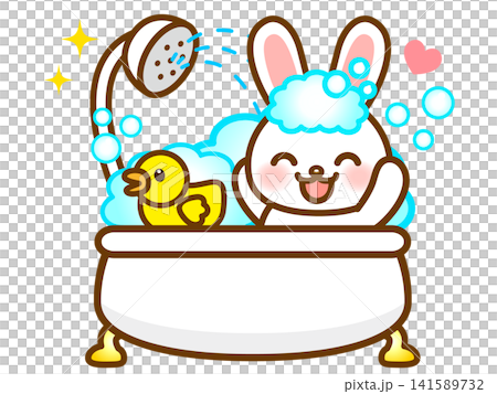 Illustration of a rabbit taking a bath (4) Illustration of a rabbit taking a bath (4) 141589732