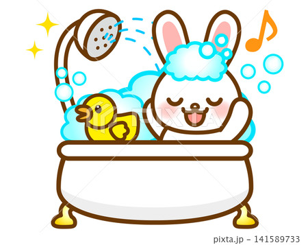 お風呂に入浴中のうさぎのイラスト素材5 141589733
