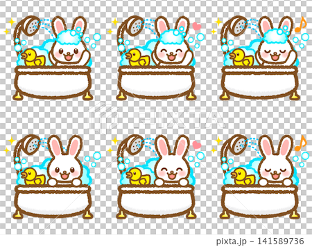 Illustration set of a rabbit taking a bath (2) Illustration set of a rabbit taking a bath (2) 141589736