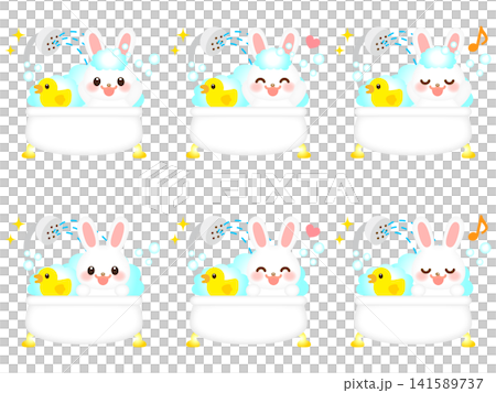 Illustration set of a rabbit taking a bath (3) Illustration set of a rabbit taking a bath (3) 141589737