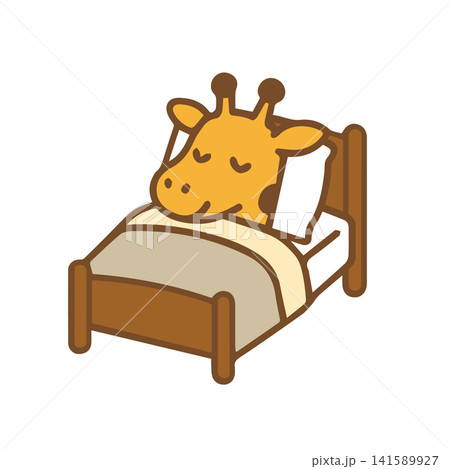 cute giraffe sleeping in bed 141589927