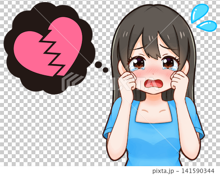 Illustration of a woman with teary eyes after a breakup Illustration of a woman with teary eyes after a breakup 141590344