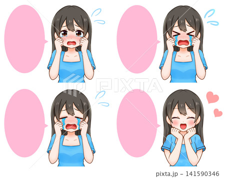 落ち込んで泣く女性のイラスト素材セット2 落ち込んで泣く女性のイラスト素材セット2 141590346