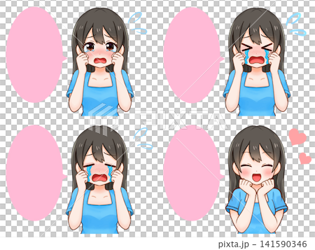 落ち込んで泣く女性のイラスト素材セット2 落ち込んで泣く女性のイラスト素材セット2 141590346