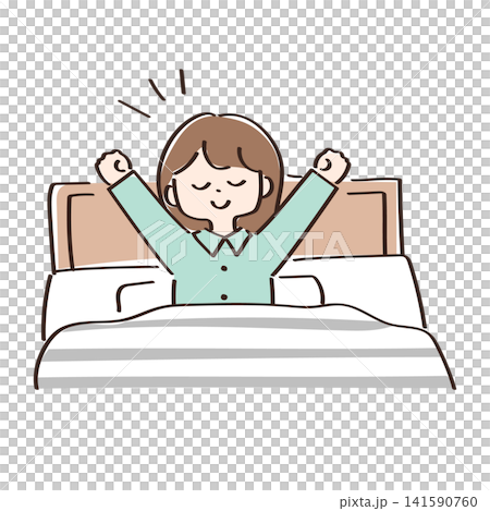 Vector illustration of a young woman waking up feeling refreshed. Vector illustration of a young woman waking up feeling refreshed. 141590760