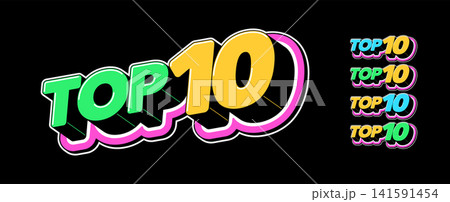 Text top 10 in 3D style, best choice list, winner review, leader chart. Top 10 rating, text icon set. Top10 tag, rank number with isometric letters in pop art style for graphic design, vector set Text top 10 in 3D style, best choice list, winner review, leader chart. Top 10 rating, text icon set. Top10 tag, rank number with isometric letters in pop art style for graphic design, vector set 141591454