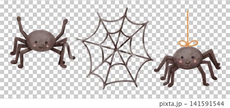Cute watercolor Halloween spiders set with smiling faces and web set isolated on white background Cute watercolor Halloween spiders set with smiling faces and web set isolated on white background 141591544