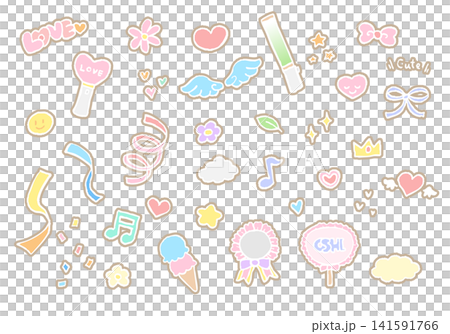 Hand-drawn fan art sticker-style decoration material set (vector illustration, EPS format) 141591766