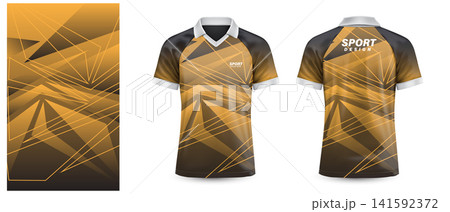 Sport T-Shirt mockup yellow black geometric pattern on white front and back view design vector 141592372