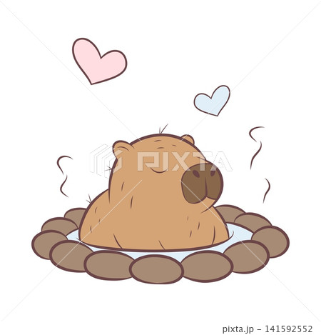 A vector illustration of a capybara relaxing in a hot spring 141592552