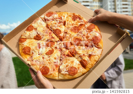 New morning menu trend featuring hot baked crunchy dough pizza for early break New morning menu trend featuring hot baked crunchy dough pizza for early break 141592815