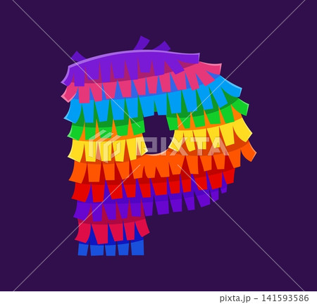 Mexican pinata font, rainbow letter for festival holiday typeface and cartoon ABC type. Letter P of vibrant colorful English alphabet for Mexican pinata font for Latin fiesta party decoration type 141593586